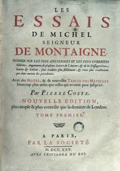 Frontispice av "" Les essäer "" av den franske författaren och humanisten Michel de Montaigne (1533-1592). 1725 Barcelona. Biblioteca de Catalunya