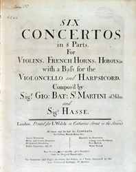 Frontispice av partitur av sex konserter i 8 delar av GB Sammartini och J A Hasse