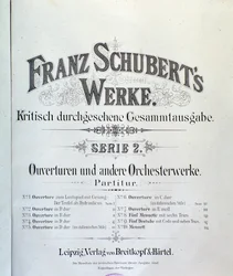 Frontispice av musikaliska partitur av olika ouverturer av Franz Schubert