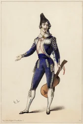 Giorgio Ronconi i rollen som Figaro i Gioacchino A. Rossinis opera Barberaren i Sevilla