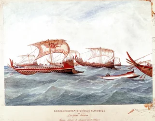Grekiska och etruskiska krigsskepp (akvarell
