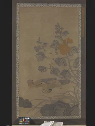 Hanging Scroll: Gräsänder (slätväv av siden)