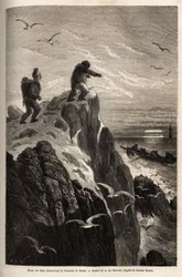 Hans, en jägare som hade följt med doktorerna Hayes och Kane på en tidigare arktisk expedition, innan han övergav dem för att bosätta sig i en by i Eskimau, signalerar Hayes skepp i hopp om att bli repatrierad 1860. Gravyr för att illustrera resan till det