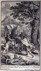 Hector, som återvänder till lägret, går in i en unik strid med Ajax, efter att ha utmanat den modigaste av grekerna. De avbryts av två herauter som skiljer dem åt. Illustration av bok VII av Iliaden av Homere, fransk upplaga