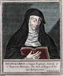 Hildegard av Bingen - Representation of Saint Hildegarde (Hildegard) (1098-1179) av Bingen”” Gravyr från 1800-talet