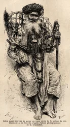Hindu lovade att bära en stor cirkel av järn runt hans hals. Gravyr för att illustrera resan i Indiens meridionalprovinser, av Alfred Grandidier, 1862-1864, publicerad i "" le tour du monde", under ledning av D