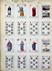 Historiska spelkort som representerar stora karaktärer från historia, konst, litteratur, religion. 1800-talet. Paris, B.N.