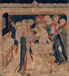 Historia om Saint Piat och Saint Eleuthère, Scen 13: dop av Blanda (Hur de goda helgonen döpte dottertribunen som samlade in pengar genom mycket stort mysterium: Blande som var mor till det goda helgonet). Detalj.