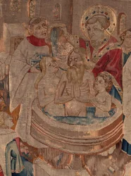 Historia om Saint Piat och Saint Eleuthère, scen 6 Detalj mitt. Dopscen.
