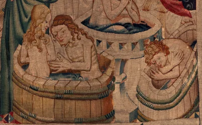 Historia om Saint Piat och Saint Eleuthère, scen 7 dop av de exil kristna, Detalj. Dopet.