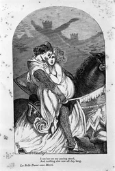 Illustration för "den vackra damen utan nåd" av poeten John Keats (1795-1821) 1800-talet