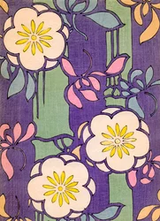 Illustration av blommor på en lavendel och grön bakgrund
