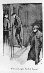 Illustration av boken Sherlock Holmes. Slutet av 1800-talet.