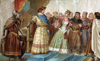 År 1274 anklagades drottning Mary av Brabant falskt av den store kammarherren Pierre de la Broce (Pierre de Brush) för döden av den unge prinsen Ludvig av Frankrike, ljumsken till Filip III och Isabella av Aragonien. Kromolitografi från slutet av 1800-tale