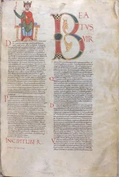 Incipit David, Beatus; Psalmernas incipit, 1000-talet (miniatyr, membranhandskrift)