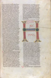 Incipit av Deuteronomiumboken, Capulettera med inskriptionen Haec sun, 1000-talet (miniatyr, membranhandskrift)