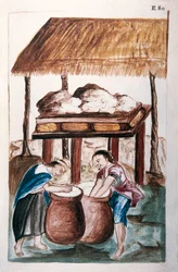 Indianer som gör ost, från boken "Trujillo of Peru" eller "Codex Martinez Companion", av Baltazar Martinez Companion och Bujanda, biskop av Trujillo (1782-1785)