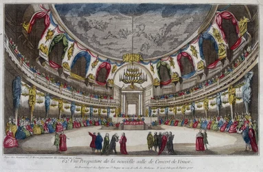 Interiör av en konserthall i Venedig. 1700-talsgravyr.