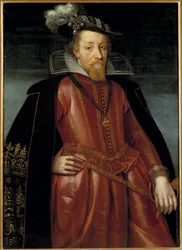 James Stuart, James VI kung av Skottland och James I kung av England och Irland - Porträtt av kung James I av England (1566-1625), Anonym . Olja på trä. Mått: 115x86cm. Nationalmuseum Stockholm