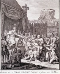 Inka Mayta Capac till förmån för Collas - i ""Historisk resa i Sydamerika gjort på order av kungen av Spanien"" av Don Georges Juan & Don Antoine de Ulloa, T.II, ed. Jombert, King