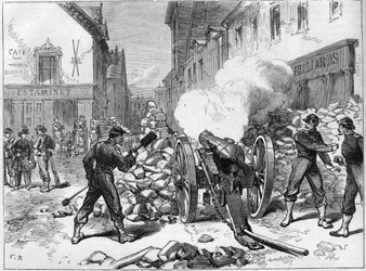 La Commune de Paris 1871. Batteri uppsatt i Issy av federes (communards).