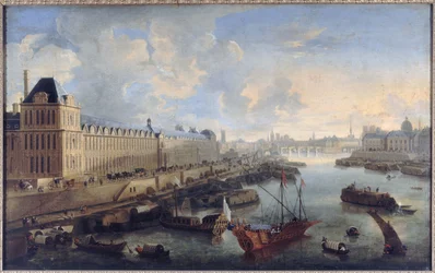 La Grande Galerie du Louvre, le Pont-Neuf, la Cité, le collège des Quatres-Nations, ca 1670, vid Seine den kungliga galären, nuvarande 1:a och 6:e arrondissementen, mellan 1670 och 1685 (olja på duk)