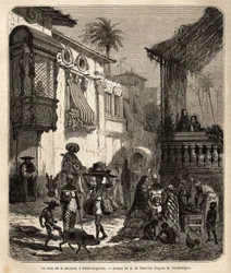La casa de la Merced (nuvarande Mercy Street) i Saint Augustine, den äldsta staden i USA (USA), grundad av spanjorerna 1565; huvudgatan i staden, liten och folkrik, med olika djur och en unik blandning av olika amerikanska