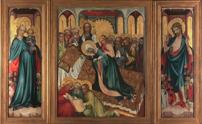 La mort de la Vierge - Retable de Roudnice (, vers 1410 - Jungfruns död. Roudnice-altartavlan - Anonym. Tempera på panel, ca 1410. Nationalgalleriet, Prag