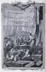 Handel med kolonierna (inklusive kaffe) - i ""Philosophy and politics of European establishments and trade with the two Indias"" av G.T. Raynal, red. Pellet, Genève