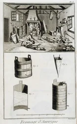 Tillverkning av ost från Auvergne - i "" Encyclopédie"" av Diderot et d