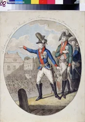 Marskalk Alexander Alexander Souwaroff (Souvaroff eller Souvarov eller Alexander Souvorov) (1729-1800) inspekterade trupper inför kurfursten av Saxon Palace, Warszawa, 1794 under Kosciuszko-upproret. (Fältmarskalk Alexandr Suvorov inspekt