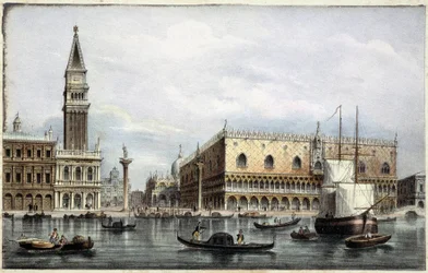 Le mole vu du canal - i "Album över Venedigs huvudvyer"", ill. av Marco Moro, red. Gio Brizeghel, v.1840