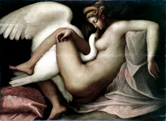 Leda och svanen Anonym målning efter en original detruit av Michelangelo Buonarroti kallad Michelangelo (Michelangelo eller Michelangelo