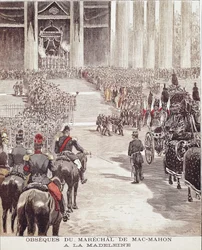 Begravningen av marskalk Patrice de Mac Mahon (eller Mac-Mahon) (1808-1893) i Madeleine-kyrkan i Paris den 10/22/1893, illustration från 1800-talet
