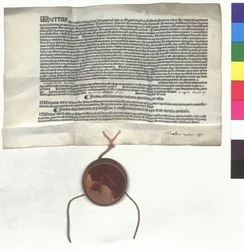 Avlatsbrev från Albrekt av Brandenburg (1490-1545), ärkebiskop av Mainz, på påve Leo X:s (Giovanni de’ Medici) auktoritet