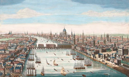 London på 1700-talet, vy uppför Themsen mot London Bridge och Sankt Pauls-katedralen