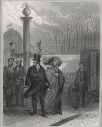 Louis Philippe och hans familj utanför Tuileripalatset - Abdikation av Louis-Philippe I, 24 februari 1848 och upprättande av den andra republiken - revolutionen i februari 1848. Folket stormade Tuilerierna den 24 februari 1848 efter släktingarna