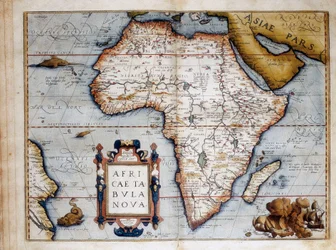 Karta över Afrika, plåt tagen från "Theatrum Orbis Terrarum" av Abraham Ortelius (1527-1598) 1574