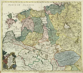 Karta över Estland och Livland - Anonym mästare - 1745 - Kopparstick, akvarell - Vetenskapsakademien, Sankt Petersburg