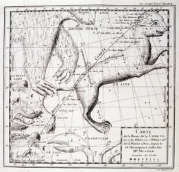 Karta över kometvägen från 1762 och karta över himlen, observerad av Messier - gravyr