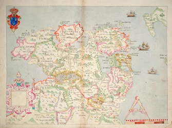 Karta över norra Irland, ca 1600 (lagd på linne)