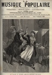 Marie Justine Benoite Duronceray, kallad Madame Favart, och Rochart (Rochard) i "Servante Maitresse" (Serva padrona) av Pergolese (Giovanni Battista Pergolesi) - gravyr i "" Popular Music""" berömda veckotidning - 1882