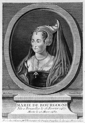 Marie av Bourgogne (1457 - 1482), dotter till Karl den djärve och fru till Maximilian av Österrike. 1800-talsgravyr.