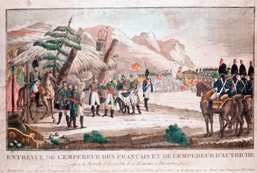 Möte mellan två kejsare efter slaget vid Austerlitz, 4 december 1805 (Napoleon Bonaparte och Francis II, helige romerska kejsare) (Gravering