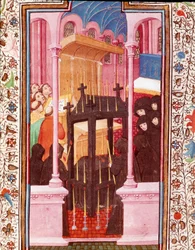 Miniatyr begravningsscen från "" The Hours of Edward I (Duarte) of Portugal (1391-1438)" 1400-talets Lissabon, Torre do Tombo