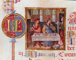 Januari månad: bankettscen. Miniatyr från Breviary of Hercules (Ercole) I d