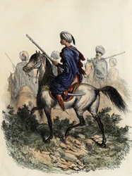 Moriskt gendarmeri (eller fältvakter) med ansvar för landsbygdspolisen i Alger, utbildade 1831. I „L