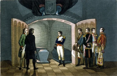 Napoleon Bonaparte framför Fredrik II av Preussens grav.