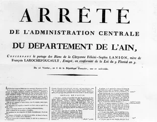 Ordning av den centrala administrationen av departementet Ain - Rochefoucauld Family Archives.