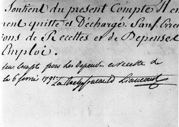 Order från centraladministrationen av departementet Ain, underskrift av hertig de la Rochefoucauld Liancourt - Rochefoucaulds familjearkiv.